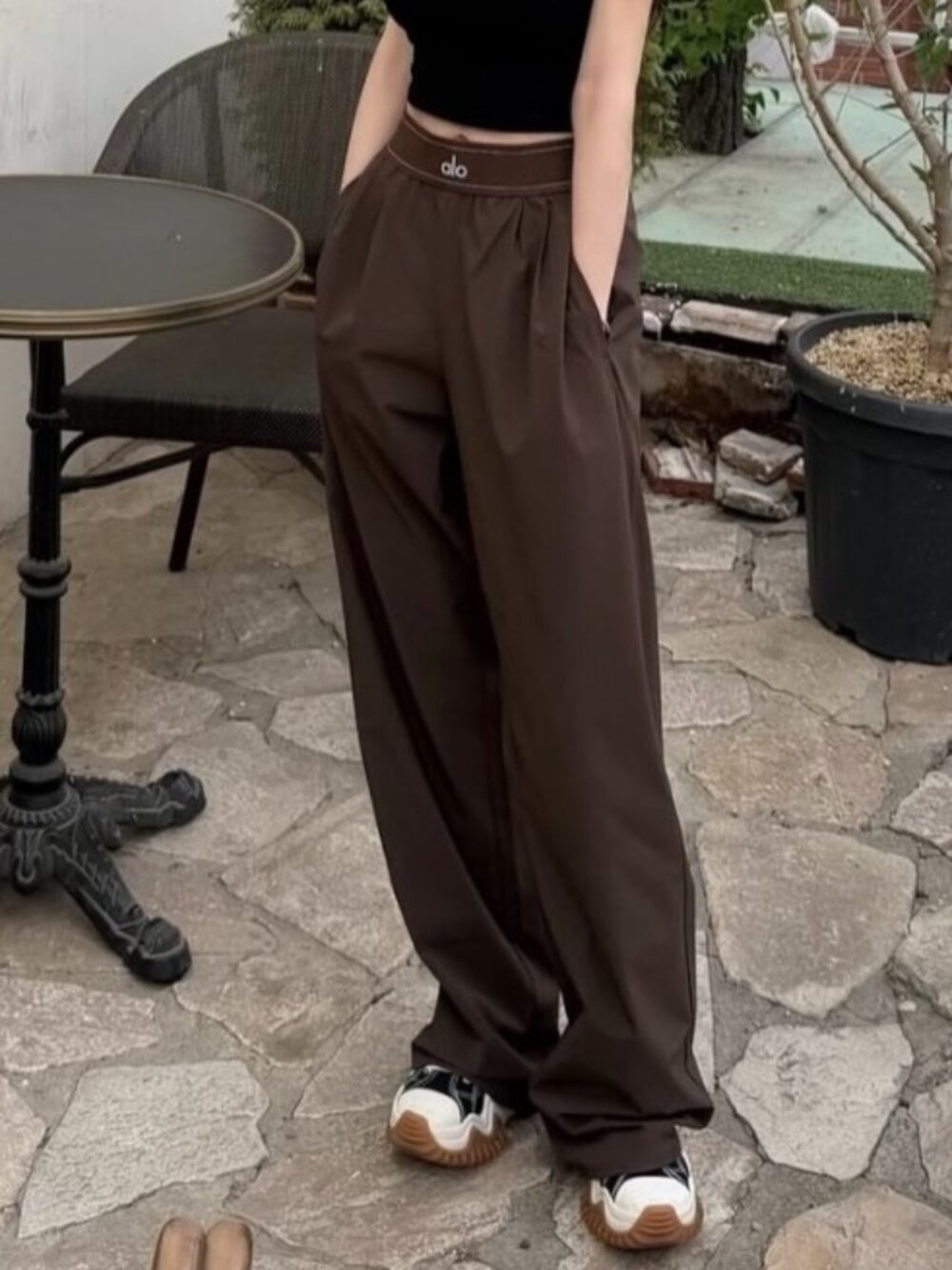 ALO Yoga Suit Up Trouser Espresso Brown🛒Wide Leg Relaxed Fit Pants💵Regular - Picture 7 of 7